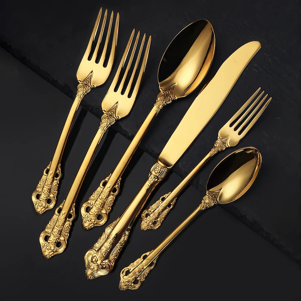 Vintage Gold Besteckset – Edelstahl – Service für 6