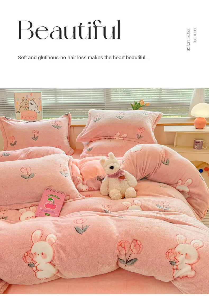 Florale Milchfleece – Moderne Doppelbettdecke 220x240