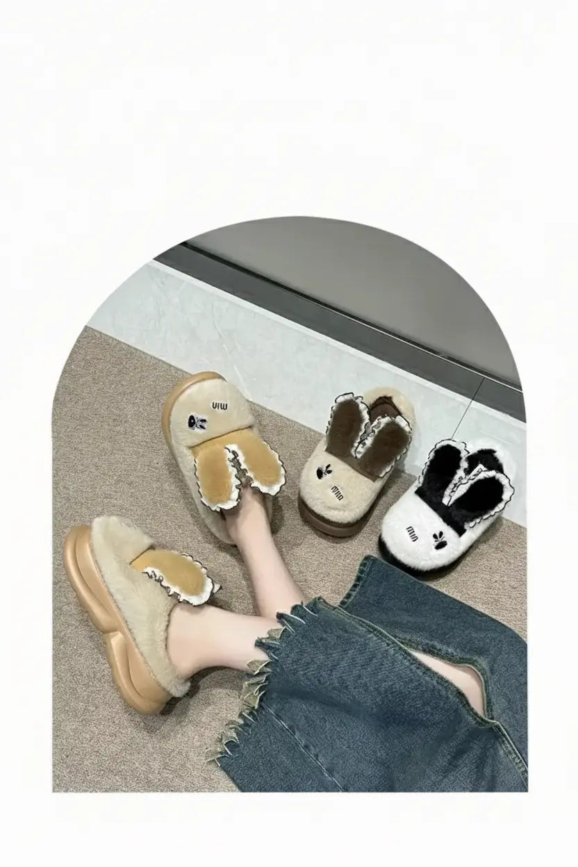 Baumwollpantoffeln – Tiermuster Pelz – Indoor Winter