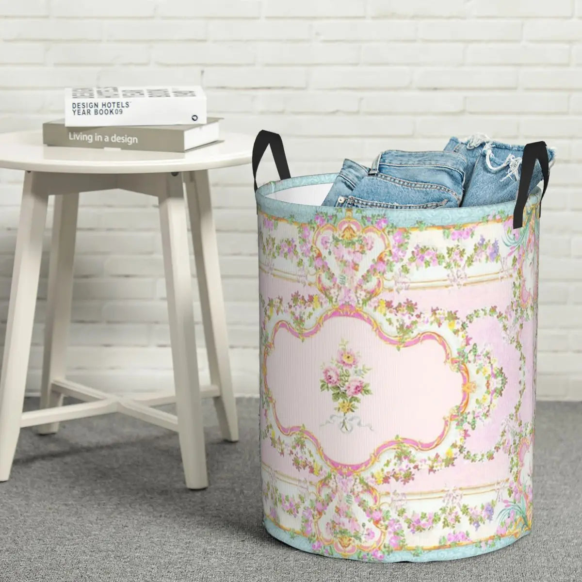 Wäschekorb mit Blumenakzent – Oxford Gewebe, 42x34 cm