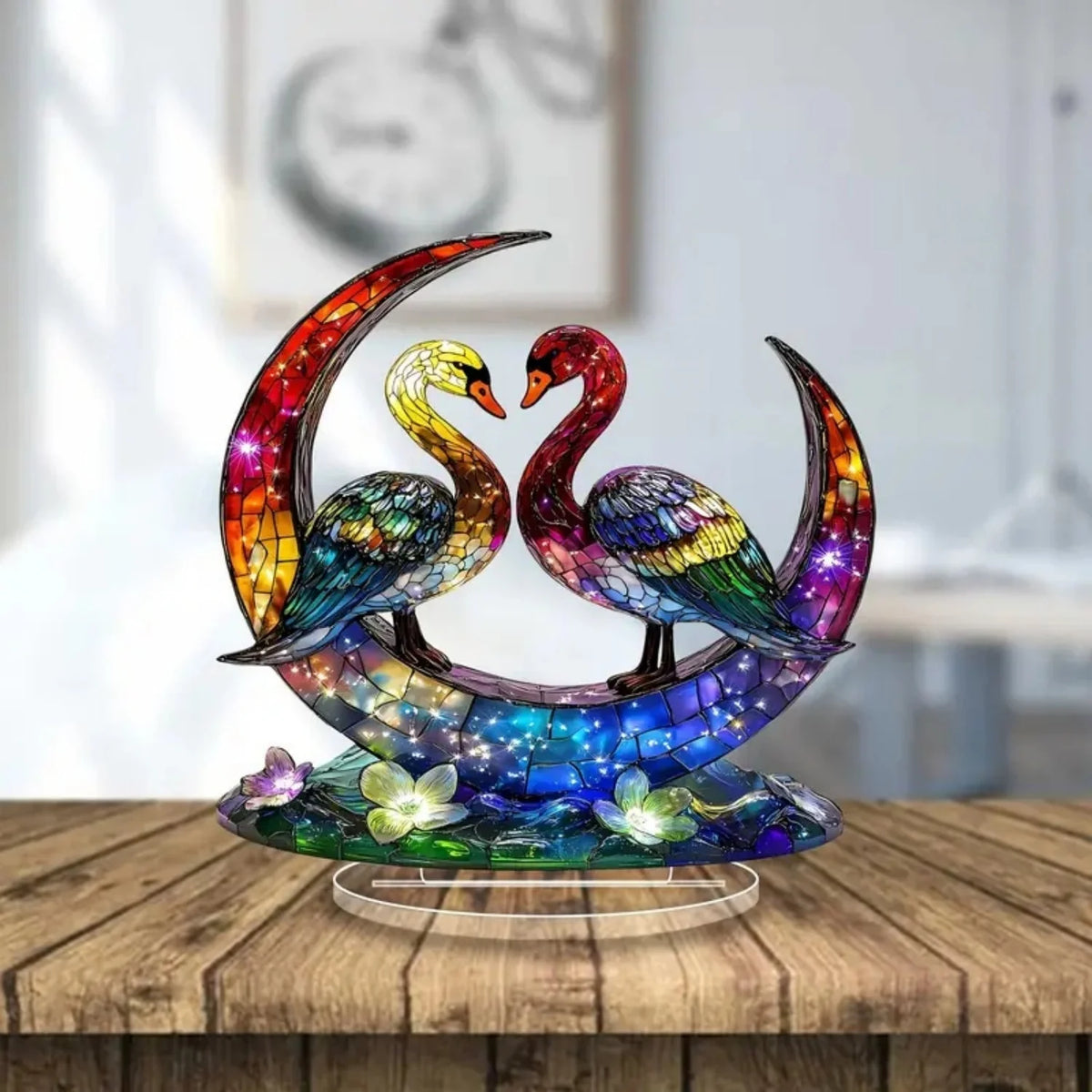 Bunte Schwanenstatue – Acryl Design – Ideal für Zuhause oder Café