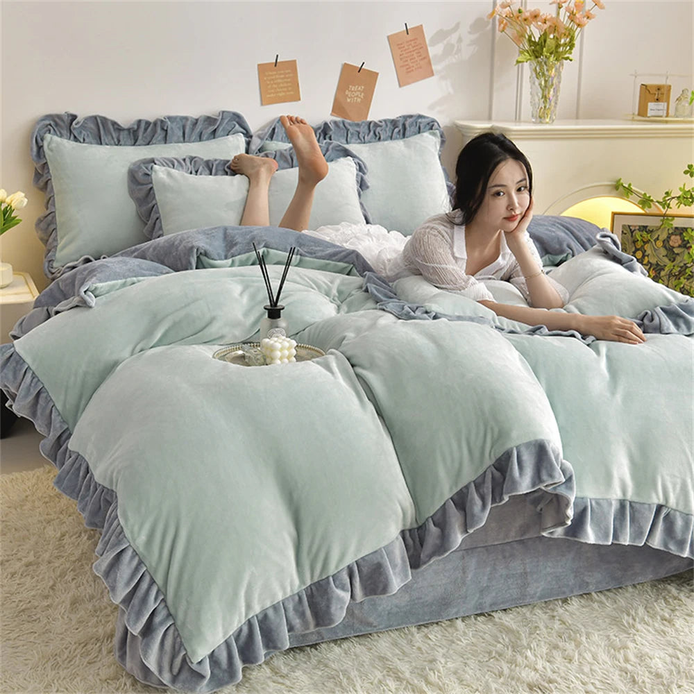 Winter Bettwäsche Set aus Fleece und Spitze, Farbe ziselangman, Grösse King 220x240 cm