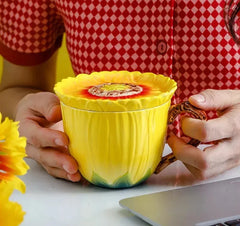 Keramik Kaffeetasse – Porzellan Sonnenblume – 360ml Kapazität