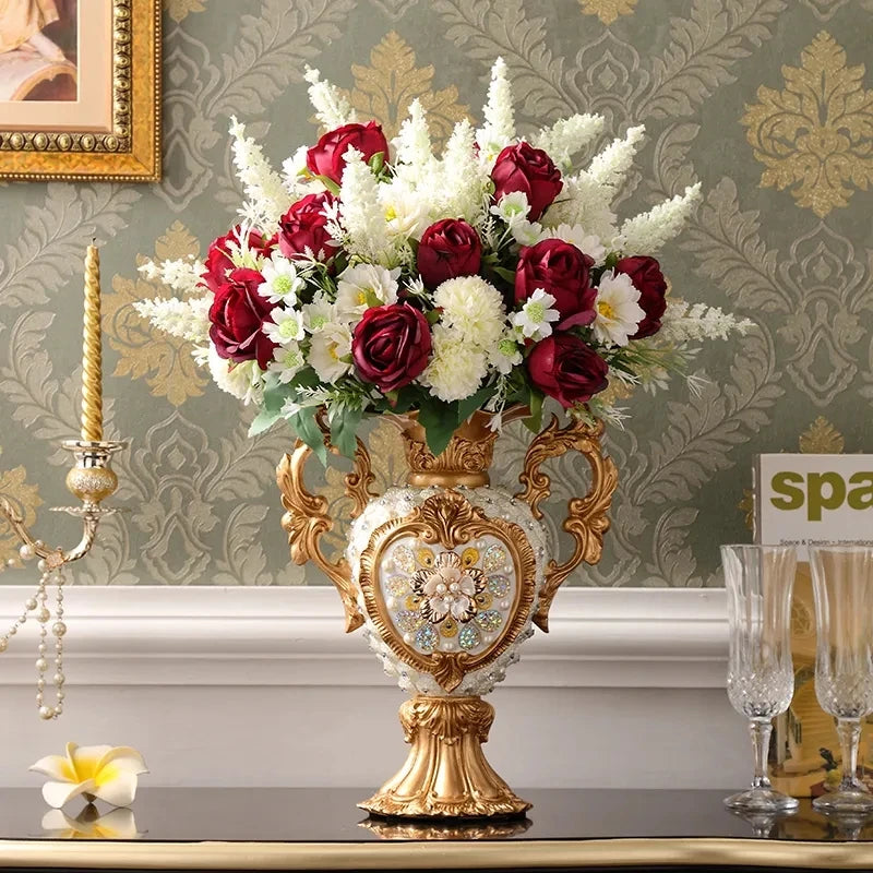 Elegante weisse Harzvase im europäischen Stil, 30CM x 25CM