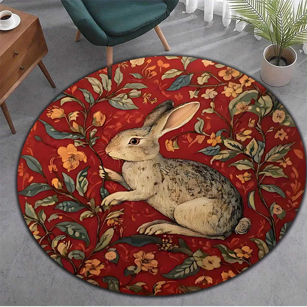 Runder Teppich – Retro-Blumendesign – 120x120cm