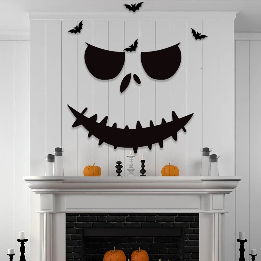 Halloween-Aufkleber – Filzskelett & Kürbis – Türdeko