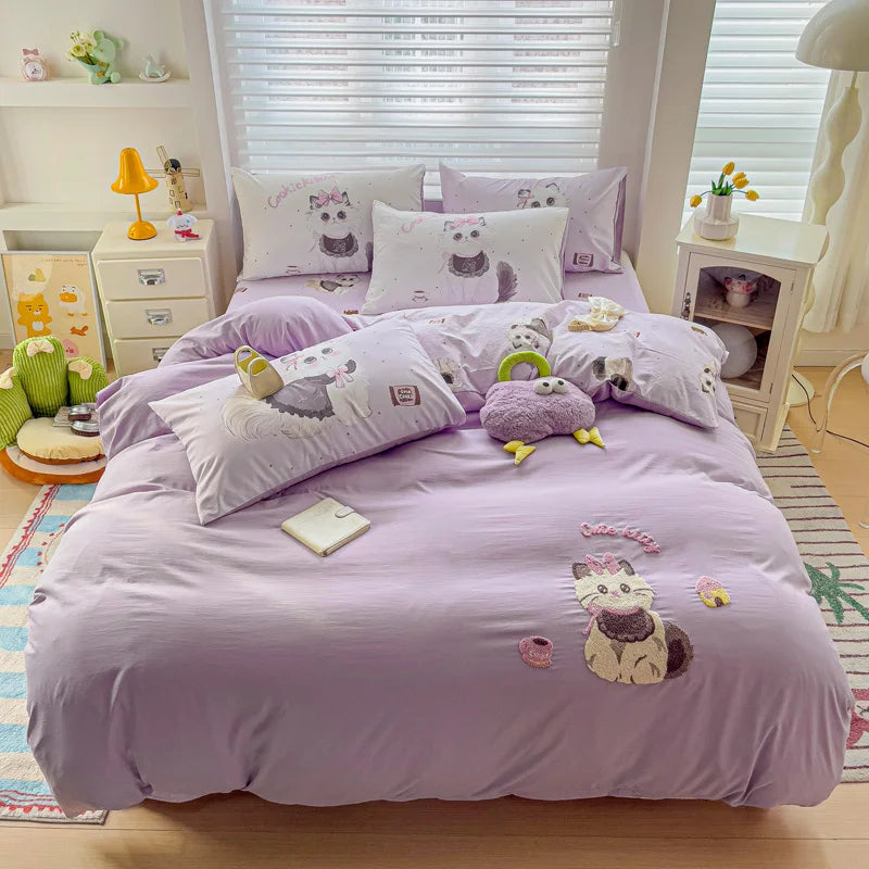 Bettwäsche-Set – Süsse Rosa Cartoon-Katzen – Weiche Baumwolle