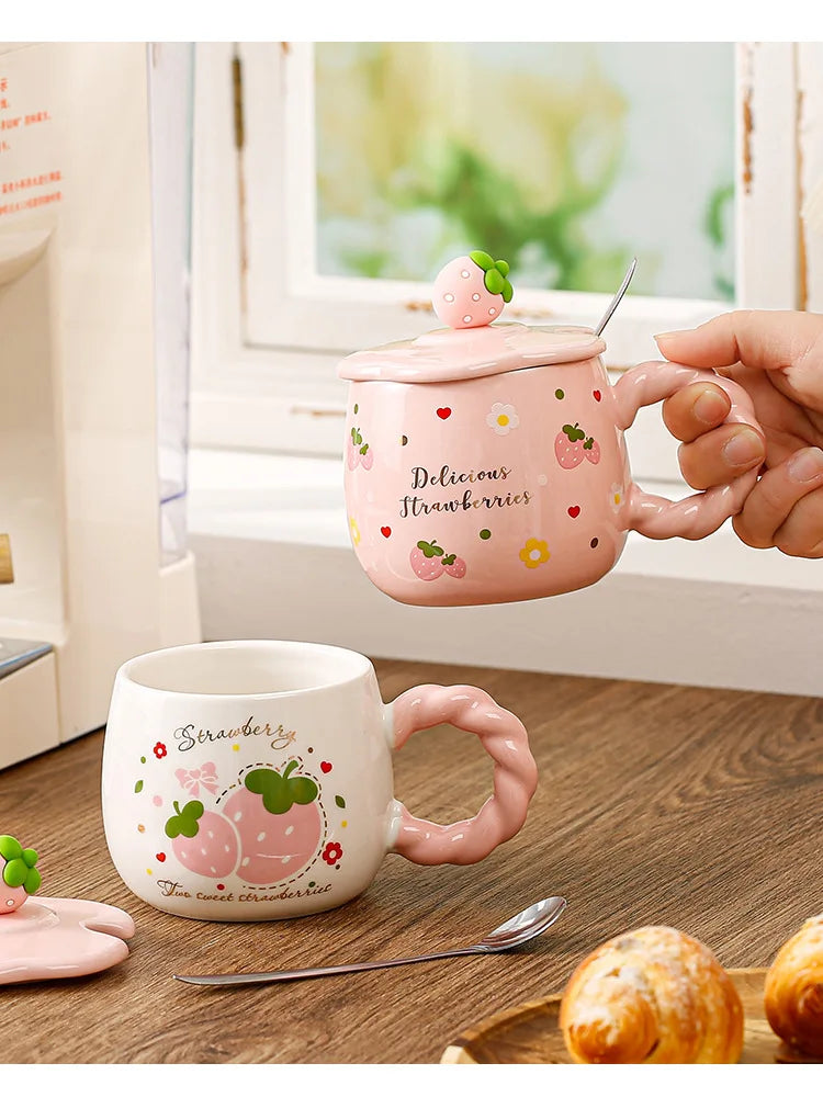 Erdbeer Keramiktasse – Cartoon, Grosses Volumen