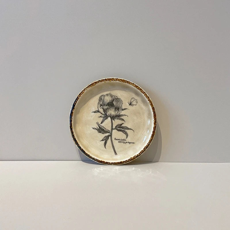 Vintageteller Keramik – Florales Design – 6 Zoll