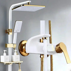 Regenbrausesystem – Messing Weissgold – Badezimmer Eleganz