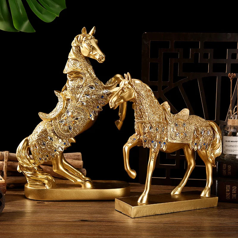 Goldenes Pferd Ornament – Harz Tier Design – Wohnzimmer Dekoration