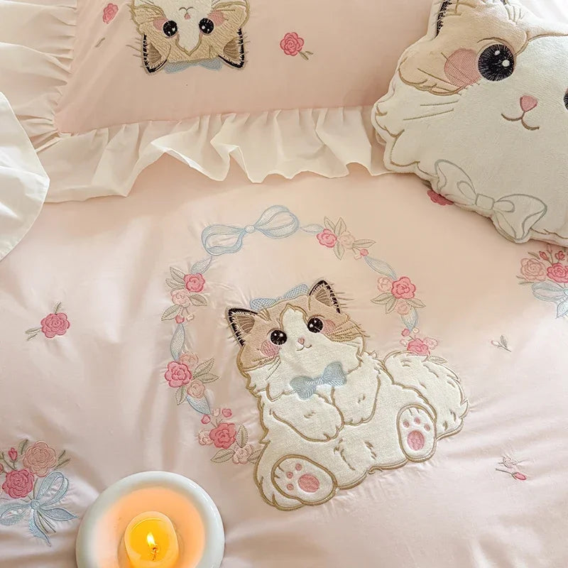 Katzen Bettwäsche Set – Blumendesign Baumwolle – Verschiedene Grössen