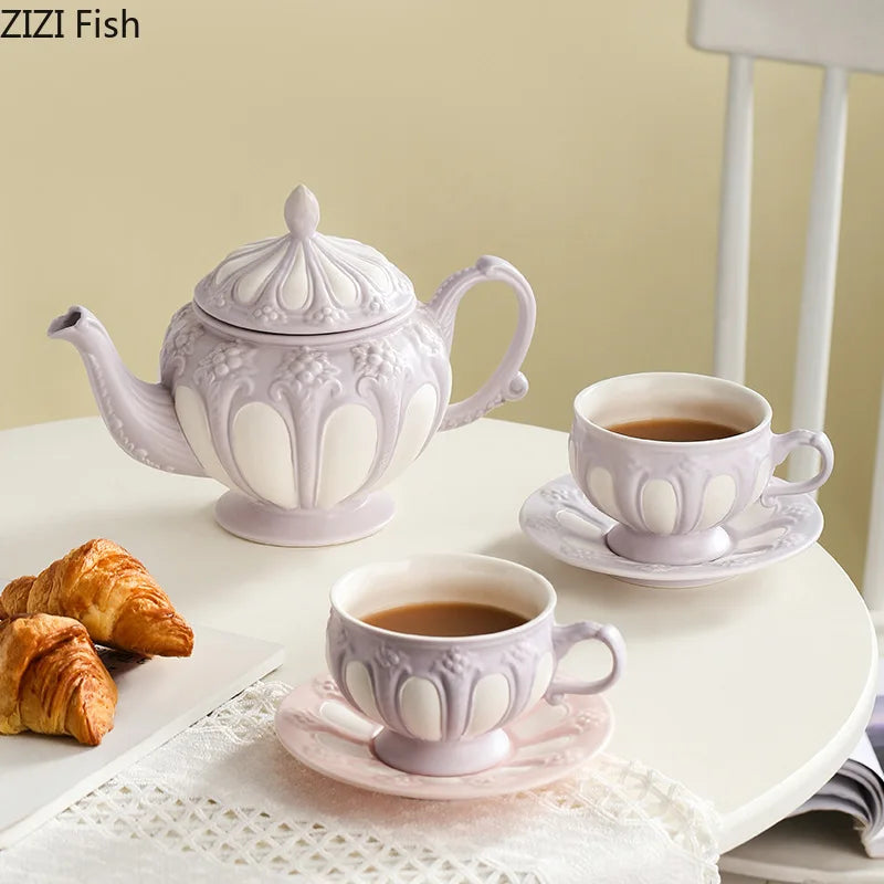 Floral Reliefs Keramiktasse – Porzellan Teeset 250-900ml