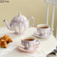 Floral Reliefs Keramiktasse – Porzellan Teeset 250-900ml