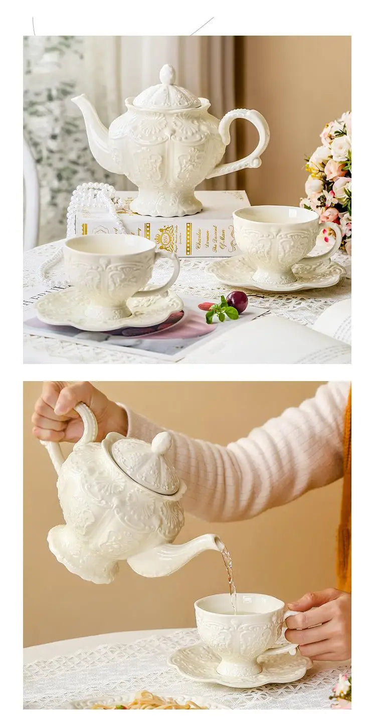 Keramikrelief-Teekanne – Elegantes Porzellan-Set