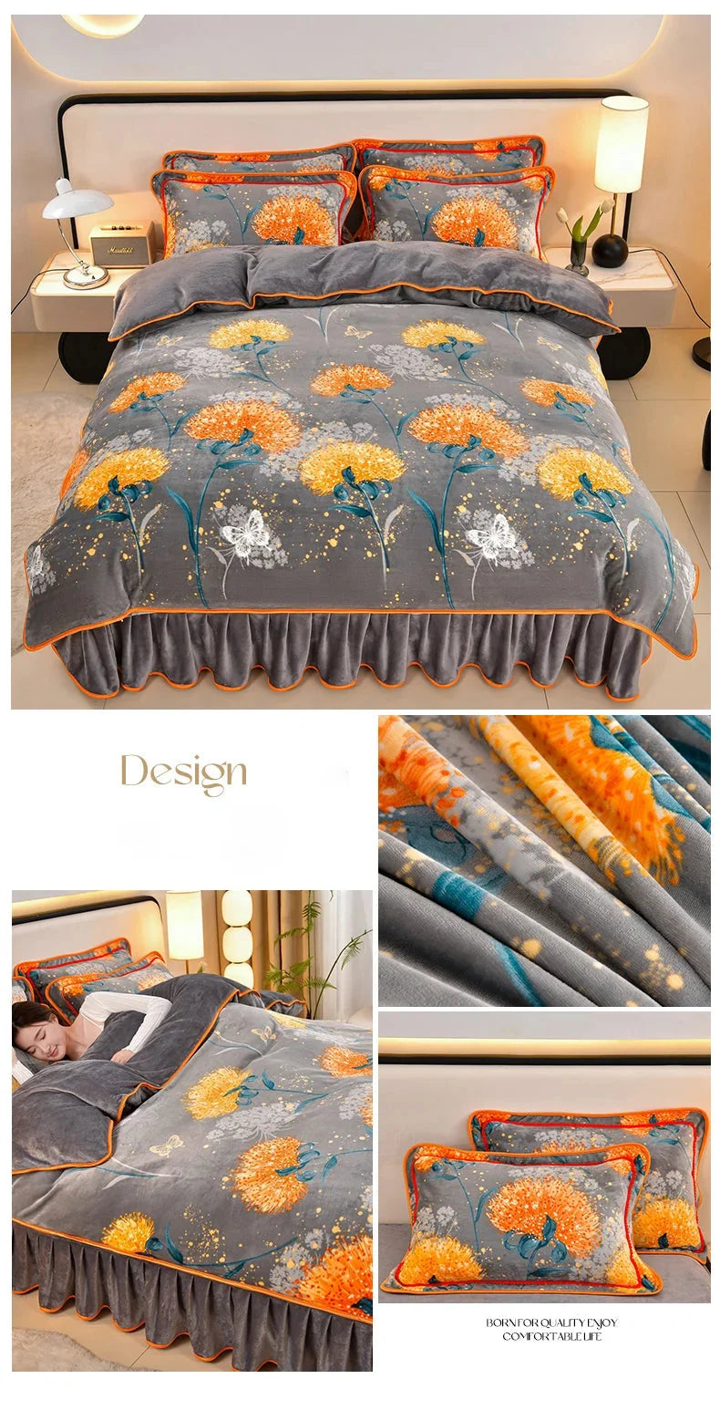 Luxus Fleece Bettwäsche-Set aus 100% Polyester Fleece, Farbe: Champagner Pink, Grösse: Queen 4 Teile 200x230cm