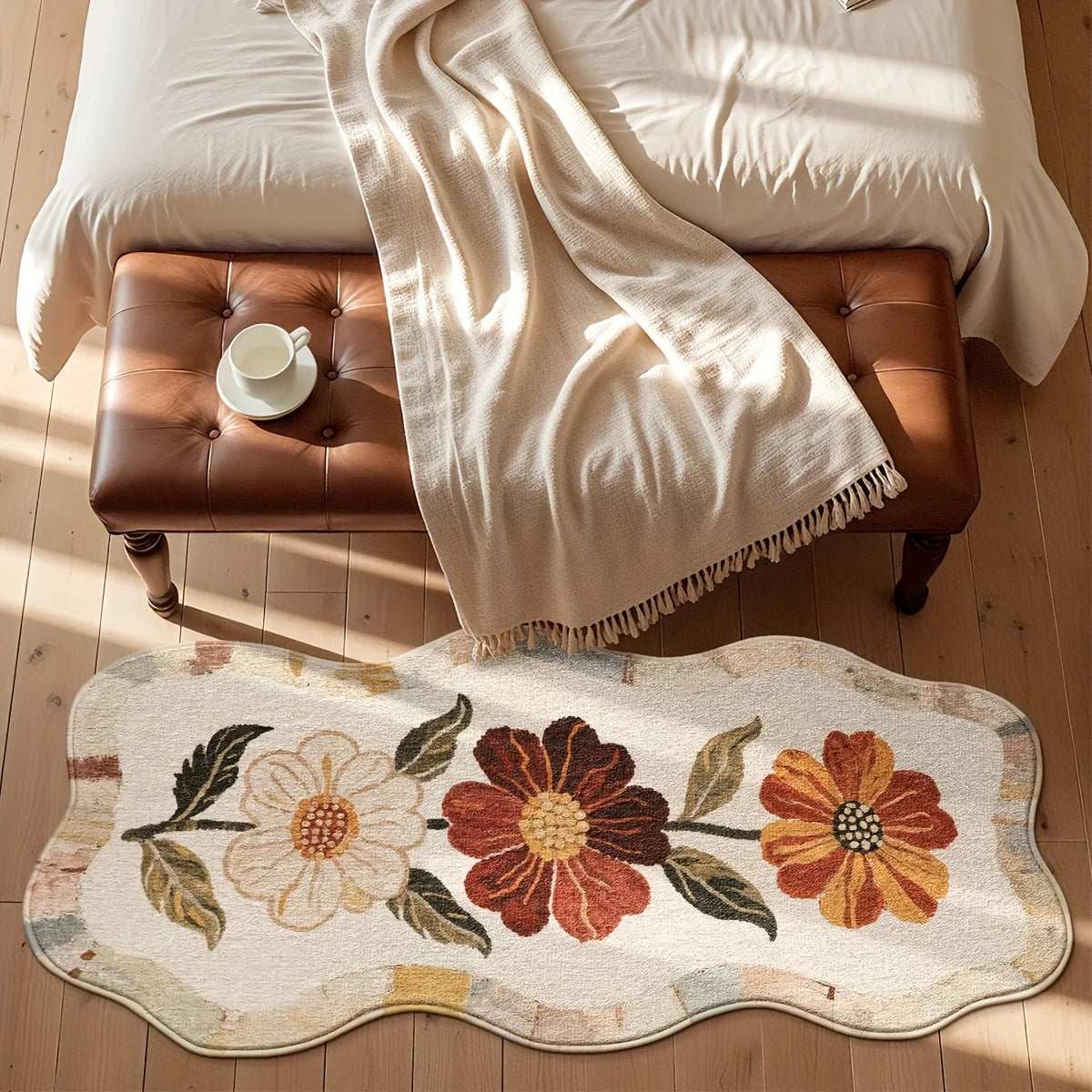 Vintage Blumen Teppich – Polyester Wellenmuster – 70x160cm