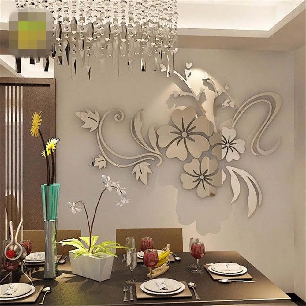 3D Blumen Wandsticker aus acryl in silber, rechteckig, modernes design 40x60 cm