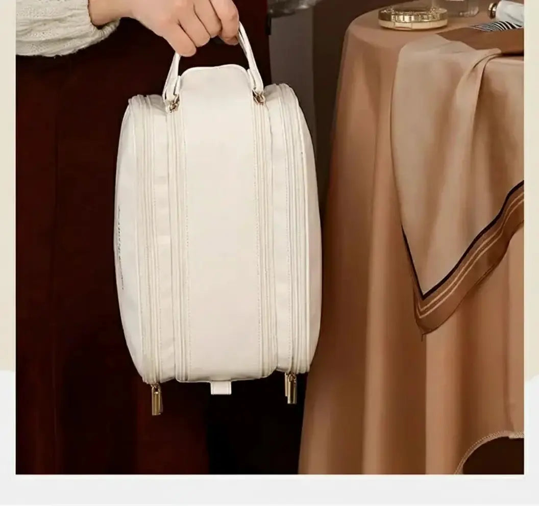 Kosmetiktasche – PU Leder, Doppel-Reissverschluss, Tragbar