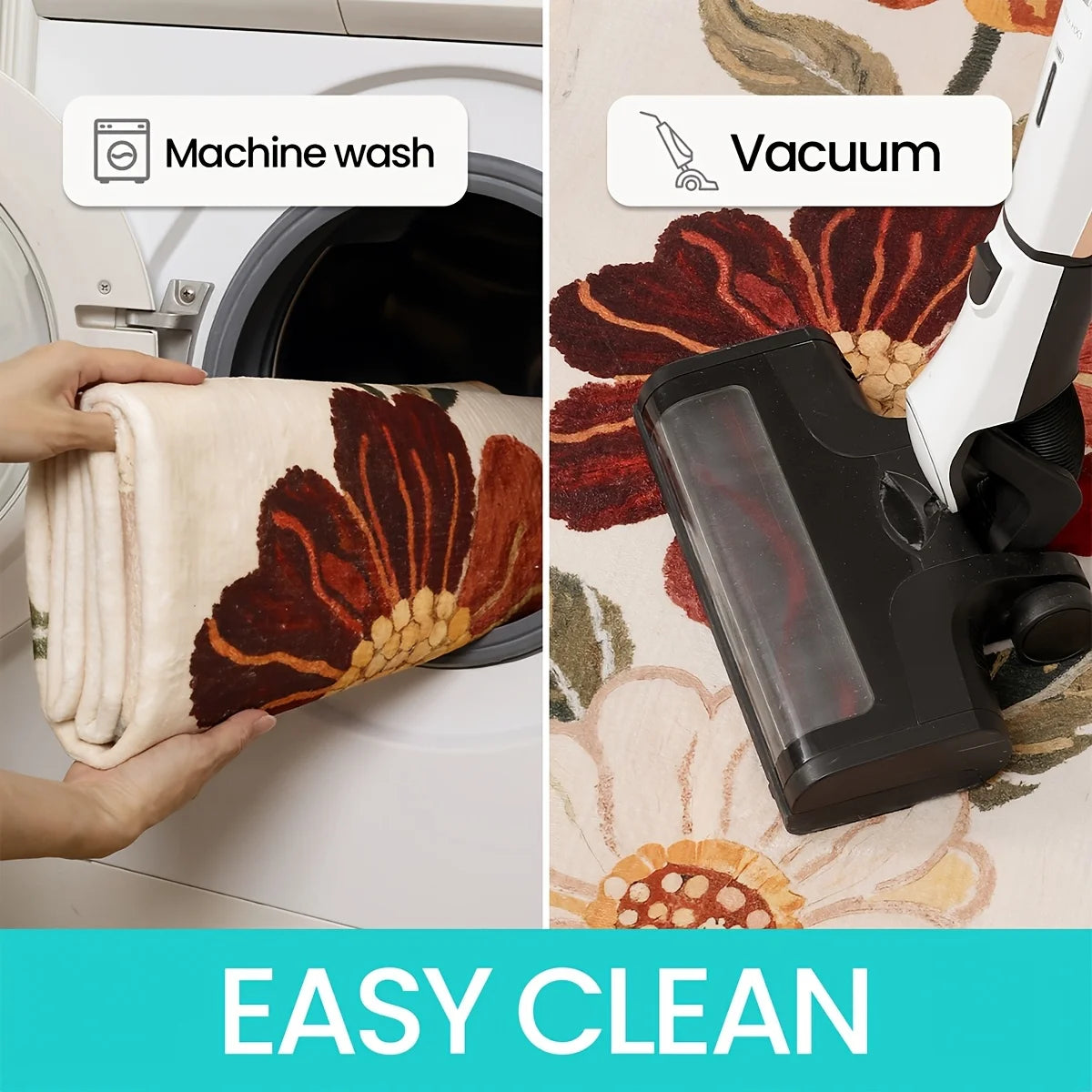 Vintage Blumen Teppich – Polyester Wellenmuster – 70x160cm