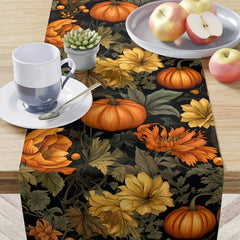 Leinen Tischläufer – Kürbis Print Herbstdeko – 200x33 cm