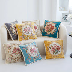 Chenille Blumenkissenbezug – Vintage Bestickt 48cm