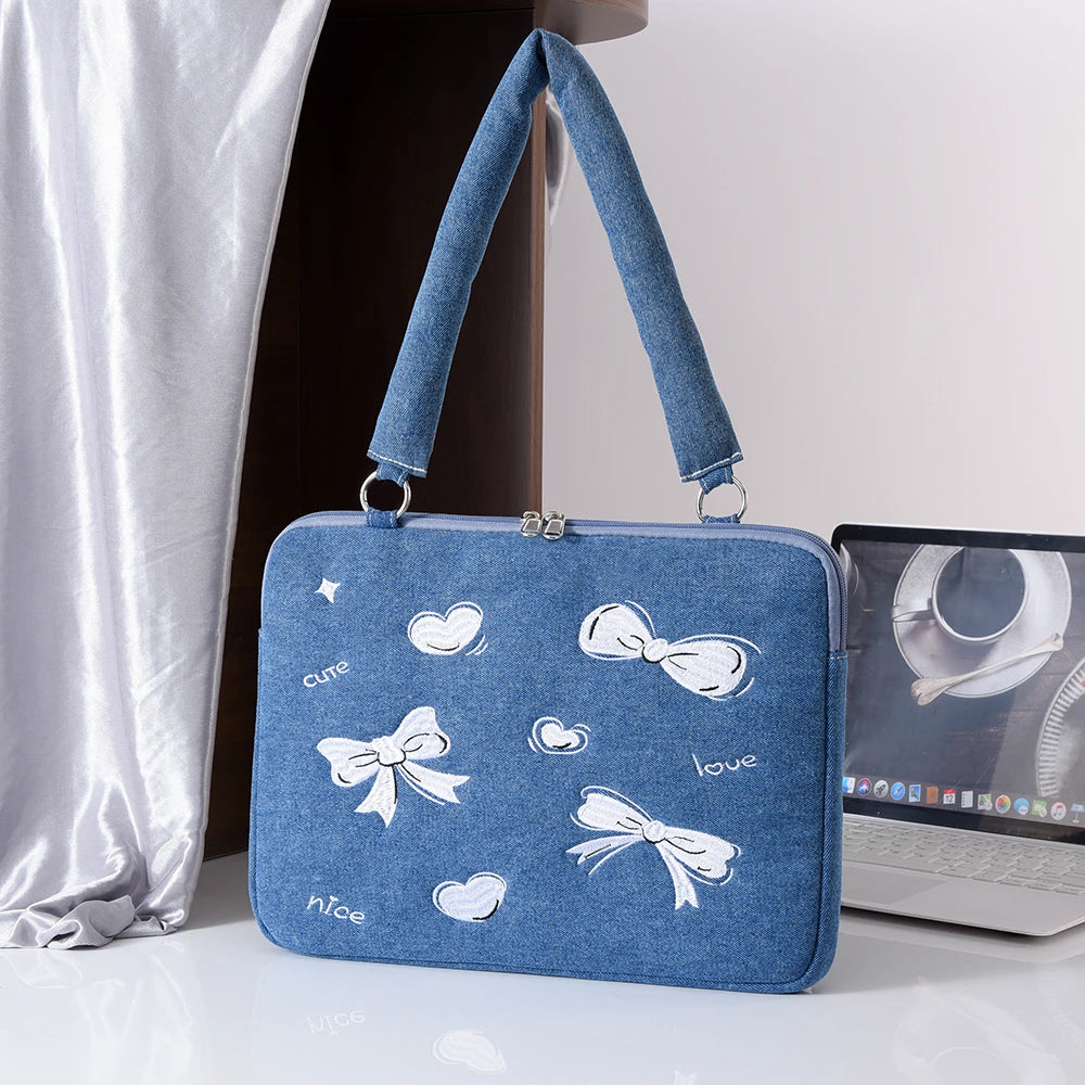 Laptophülle – Denim-Schleifendesign – 13-16 Zoll