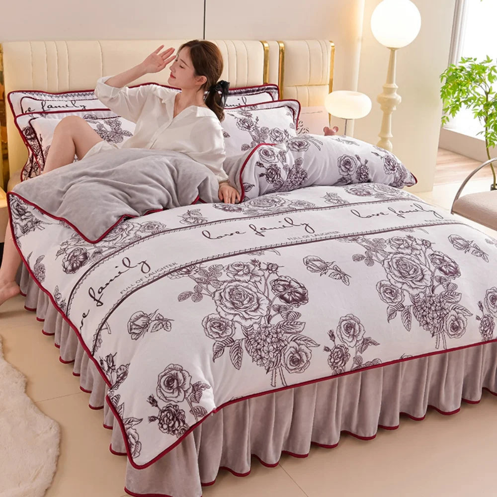 Milchvelours Bettset aus Polyester in bainianhaohe, Grösse 200x230cm, floral