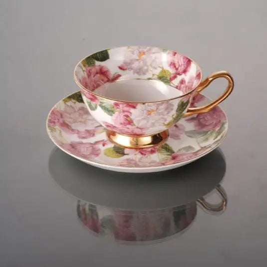 Kaffeetassen-Set – Retro Blumenmuster, Bone China