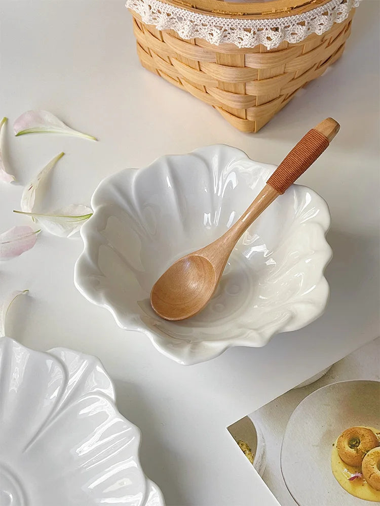 Retro Lotusblatt Schüssel – Keramik, Japanischer Stil, 13-17.2cm