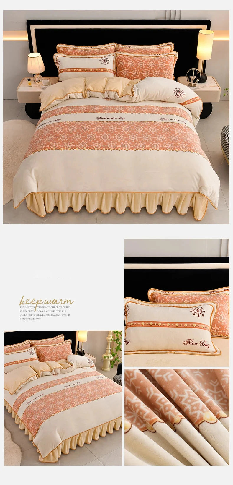 Luxus Fleece Bettwäsche in Champagner Pink, Grösse King 220x240cm