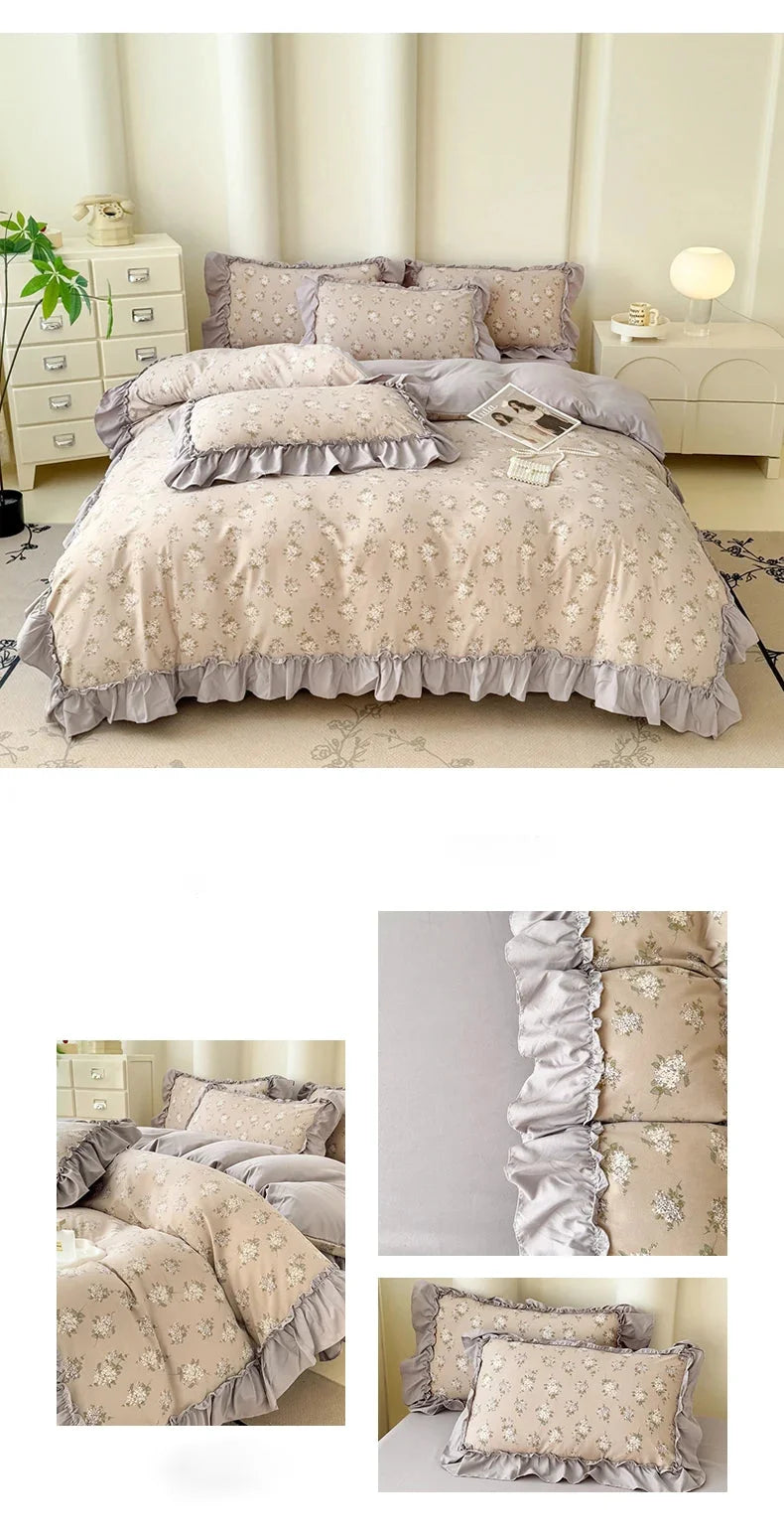 Koreanisches Bettwäsche-Set – Blumen Spitzenrüschen – Mikrofaser 200x230cm