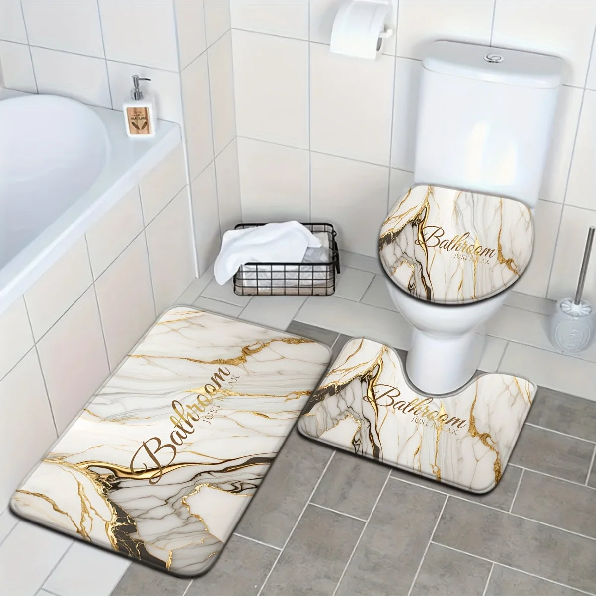 Luxus-Badset – Goldmarmor Design – Rutschfest & Soft
