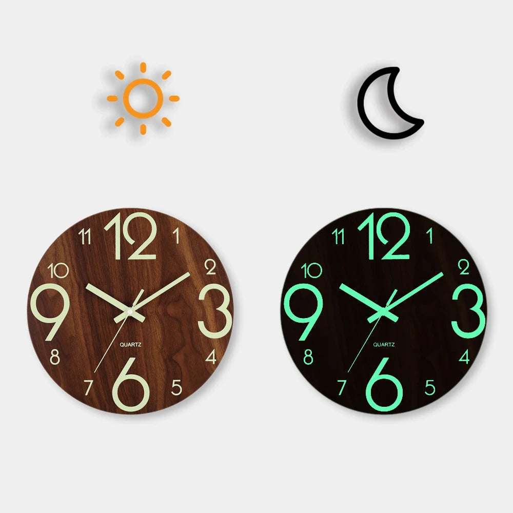 Leuchtende Wanduhr – Bambus & Holz – 12 Zoll