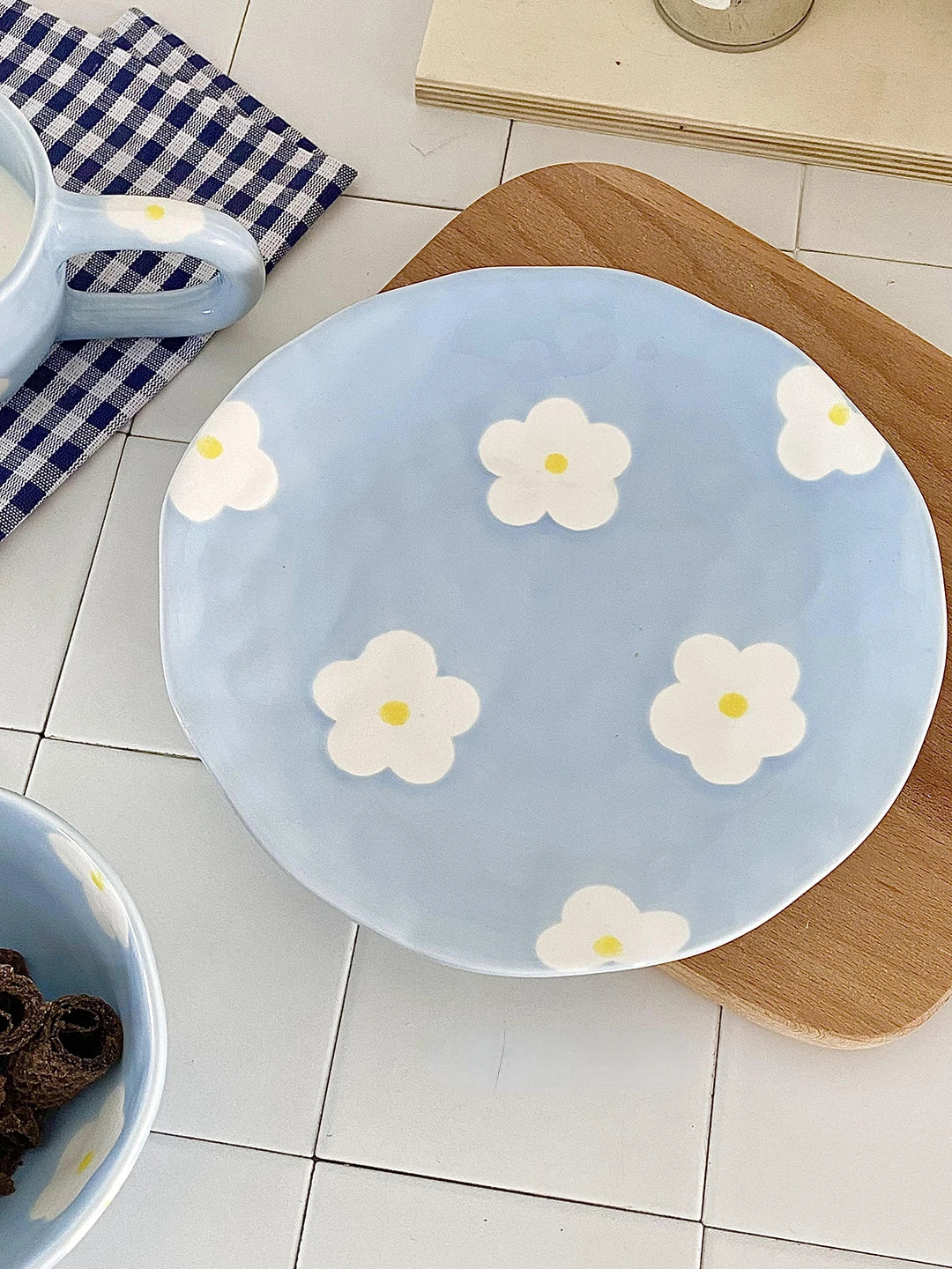 Keramikgeschirrset – Blumendesign – Pink & Blau Varianten