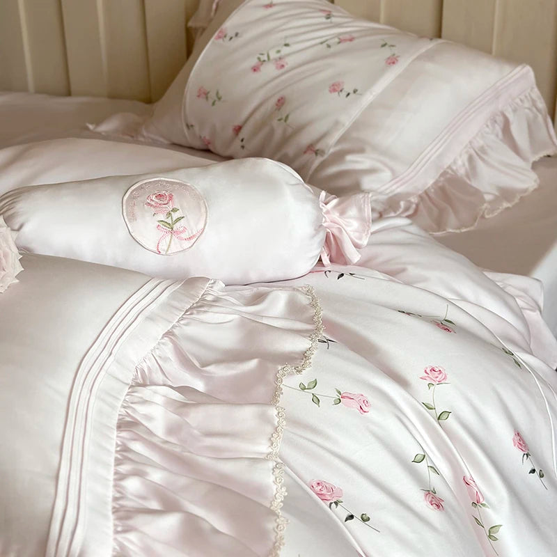 Bettwäsche-Set – Vintage Rose Spitze – Ägyptische Baumwolle 4teilig