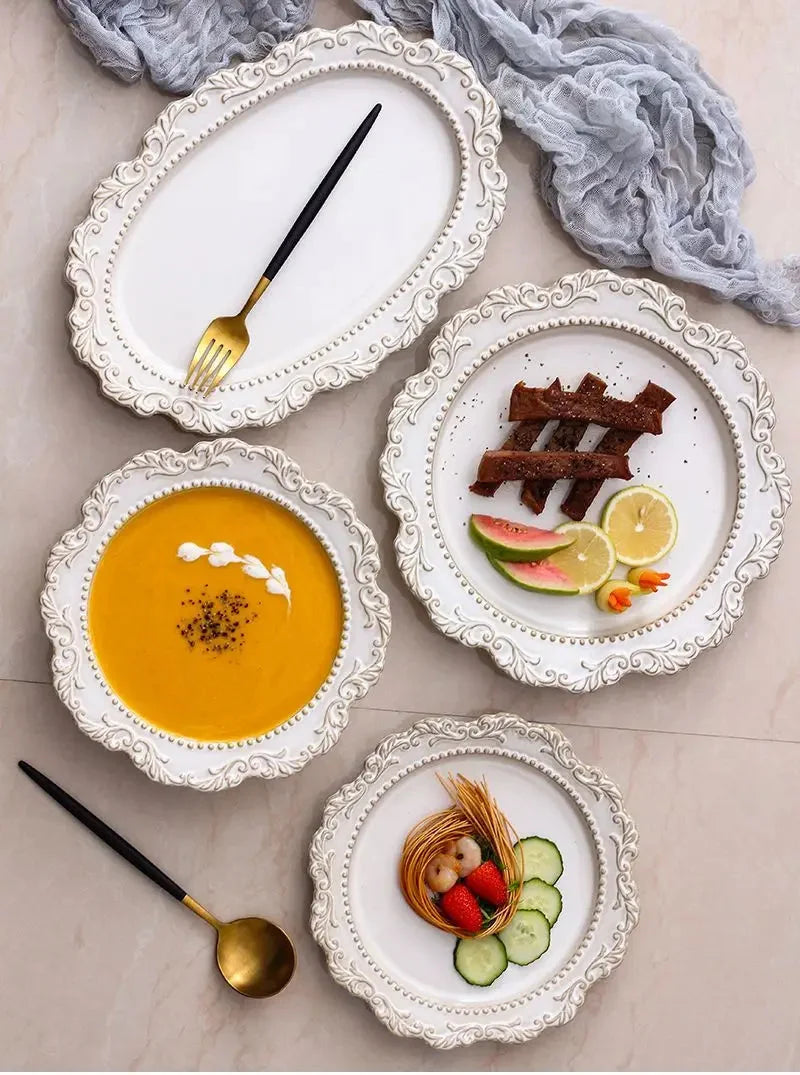 Keramik Westliche Küche Teller – Französisches Retro Relief – Versch. Grössen