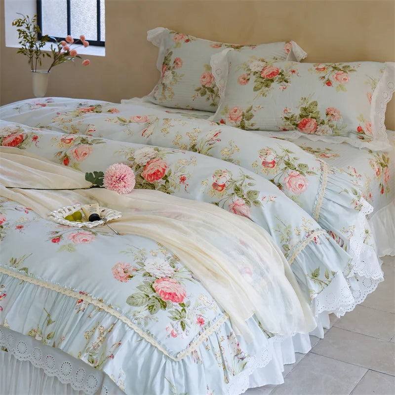 Florale Baumwoll-Bettwäsche – Französischer Landhausstil, King/Queen