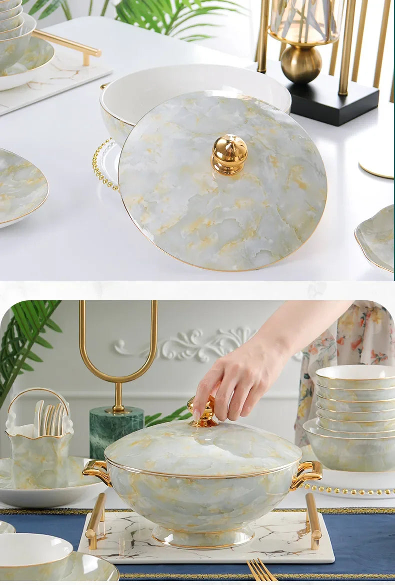 Luxus Porzellansuppentopf - Hofstil mit Goldrand