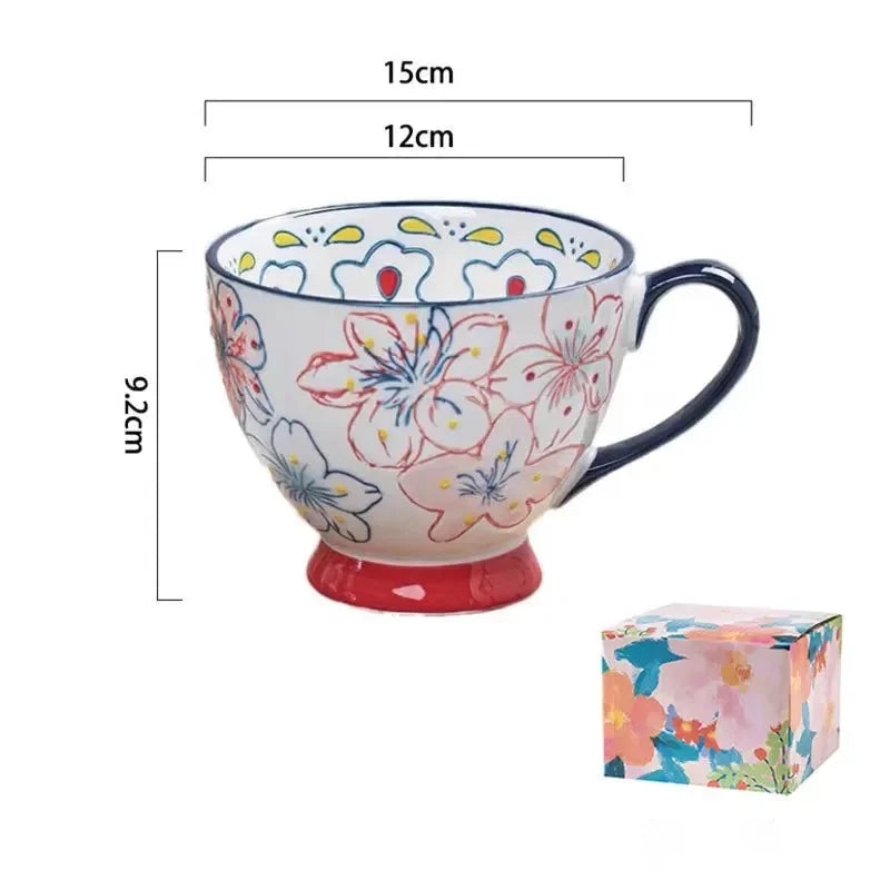 Keramik Kaffeetasse – Vintage Blumenmuster – 500ml
