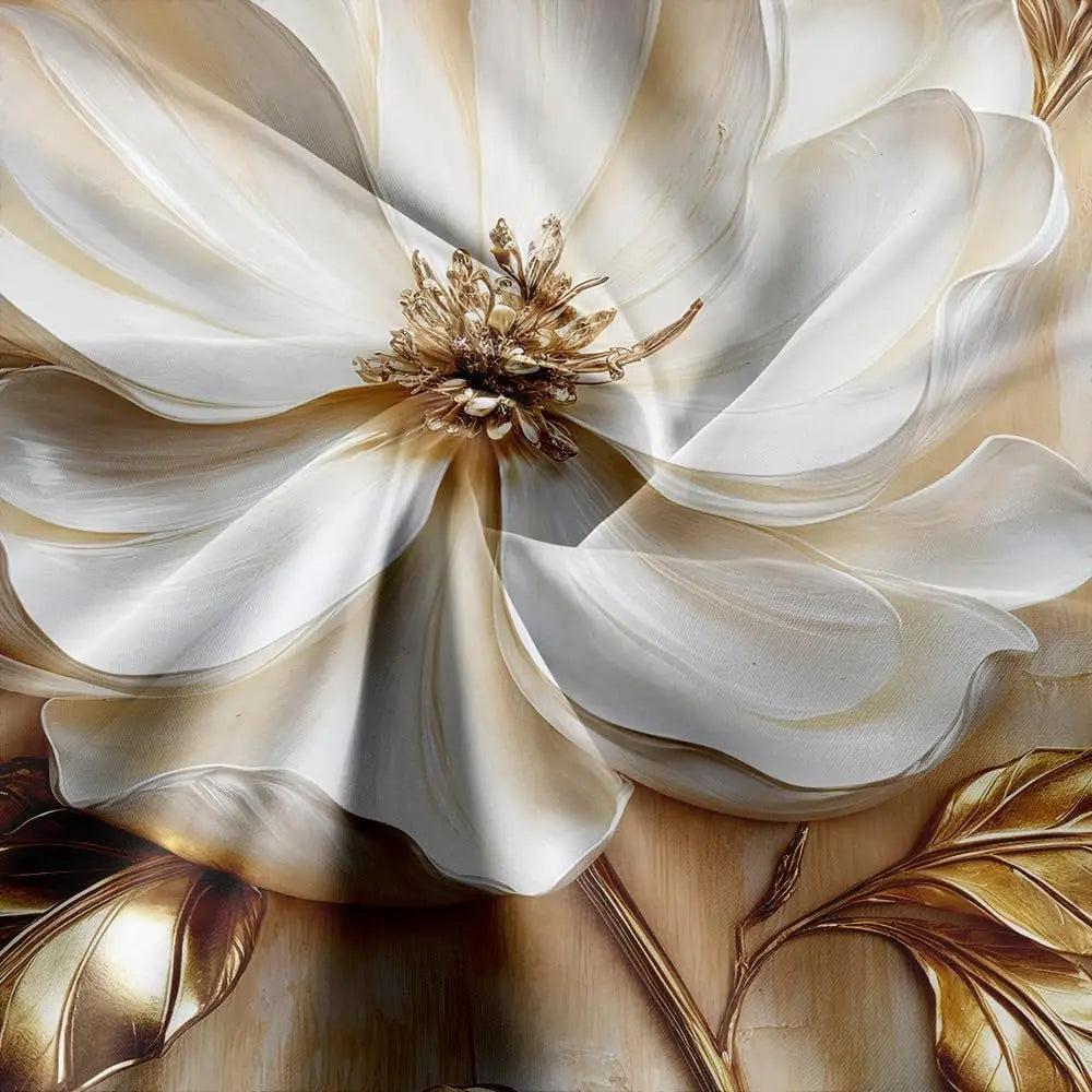 Floraler Duschvorhang – Modern Weiss und Gold – 180x180cm Set