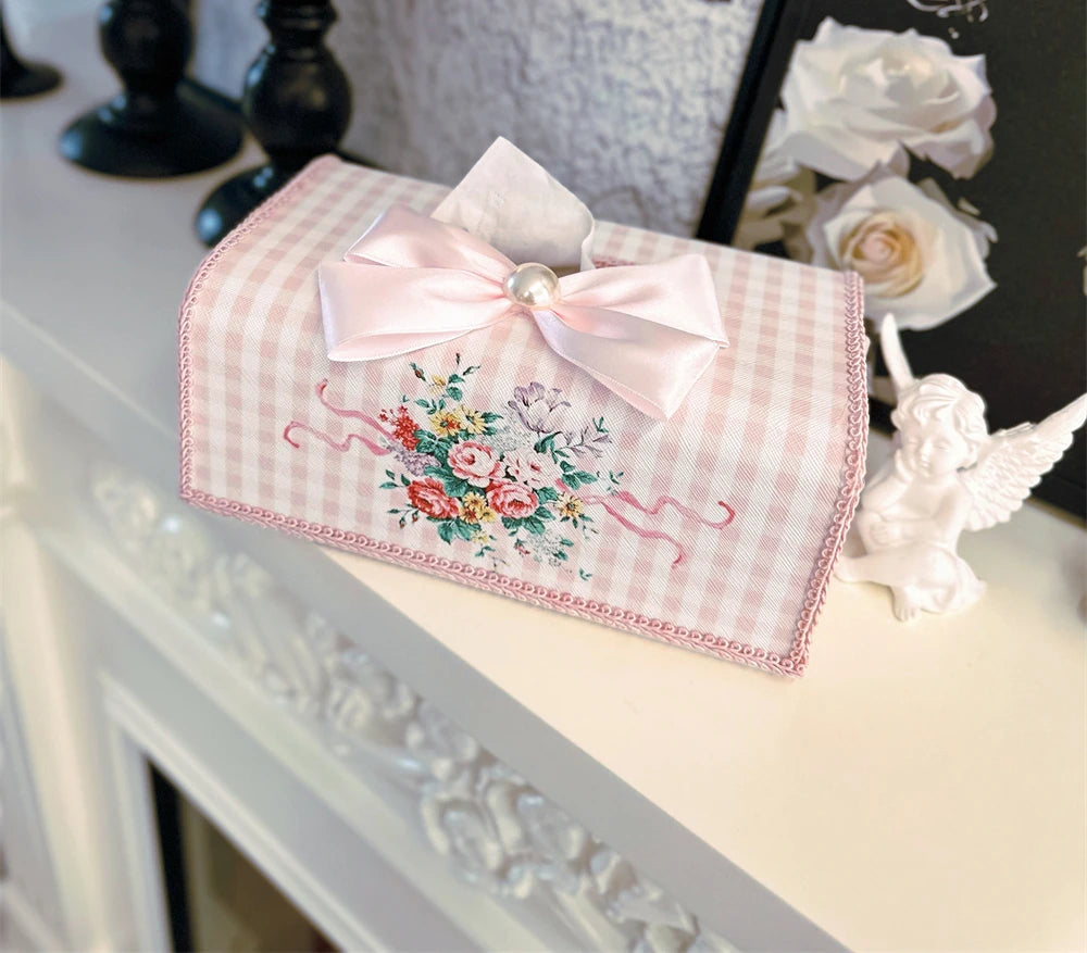 Wasserdichte weisse Taschentuchbox mit Perlen-Spitzendesign im Boho-Stil 19x12x10 cm