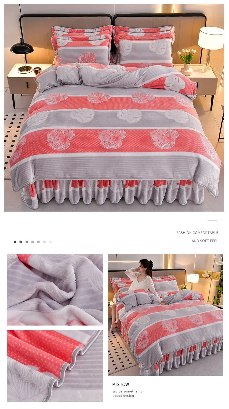 Luxuriöses Fleece Bettset aus Polyester in Bainianhaohe Farbton mit floralem Muster, Grösse 200x230cm.