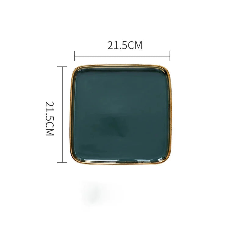 Keramikteller – Dunkelgrün Goldener Rand