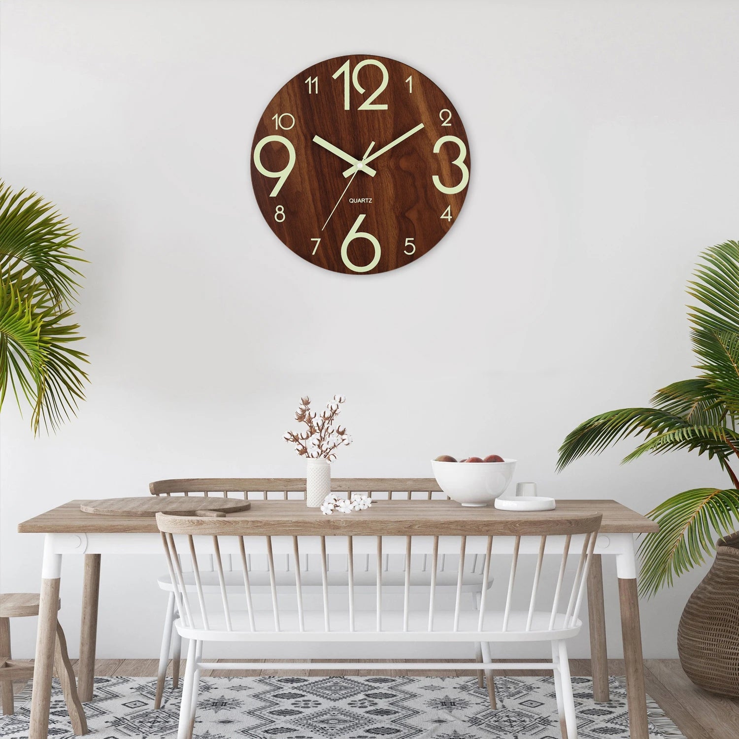 Leuchtende Wanduhr – Bambus & Holz – 12 Zoll