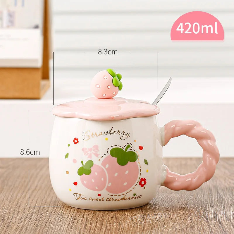 Erdbeer Keramiktasse – Cartoon, Grosses Volumen
