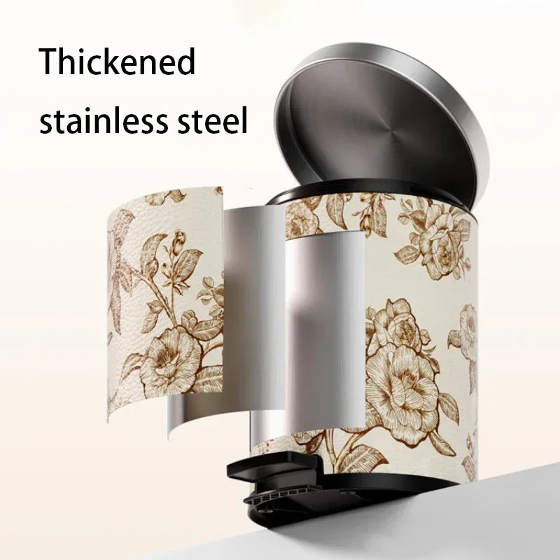 Moderner 14L-Abfalleimer aus Edelstahl und Leder, grau, 28x37 cm