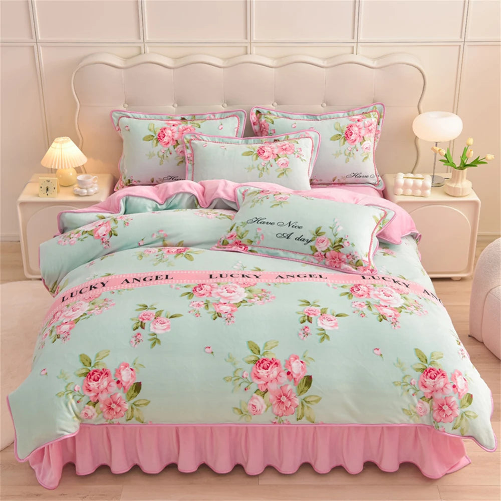 Gedrucktes Flanell-Bettwäscheset – Blumen Fleece – 220x240 cm