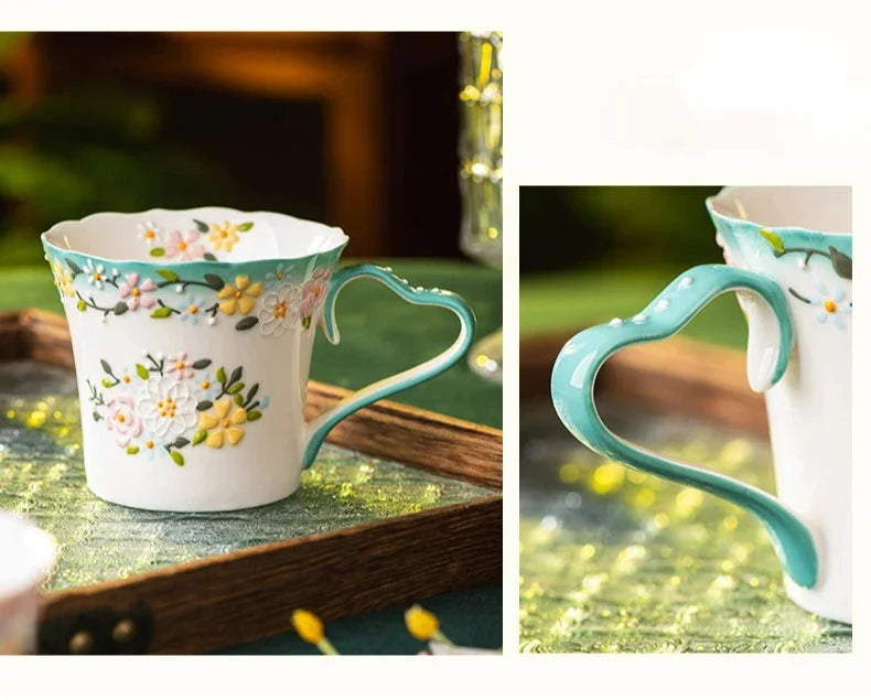 Keramiktasse – Exquisites Kamelien-Design 350ml