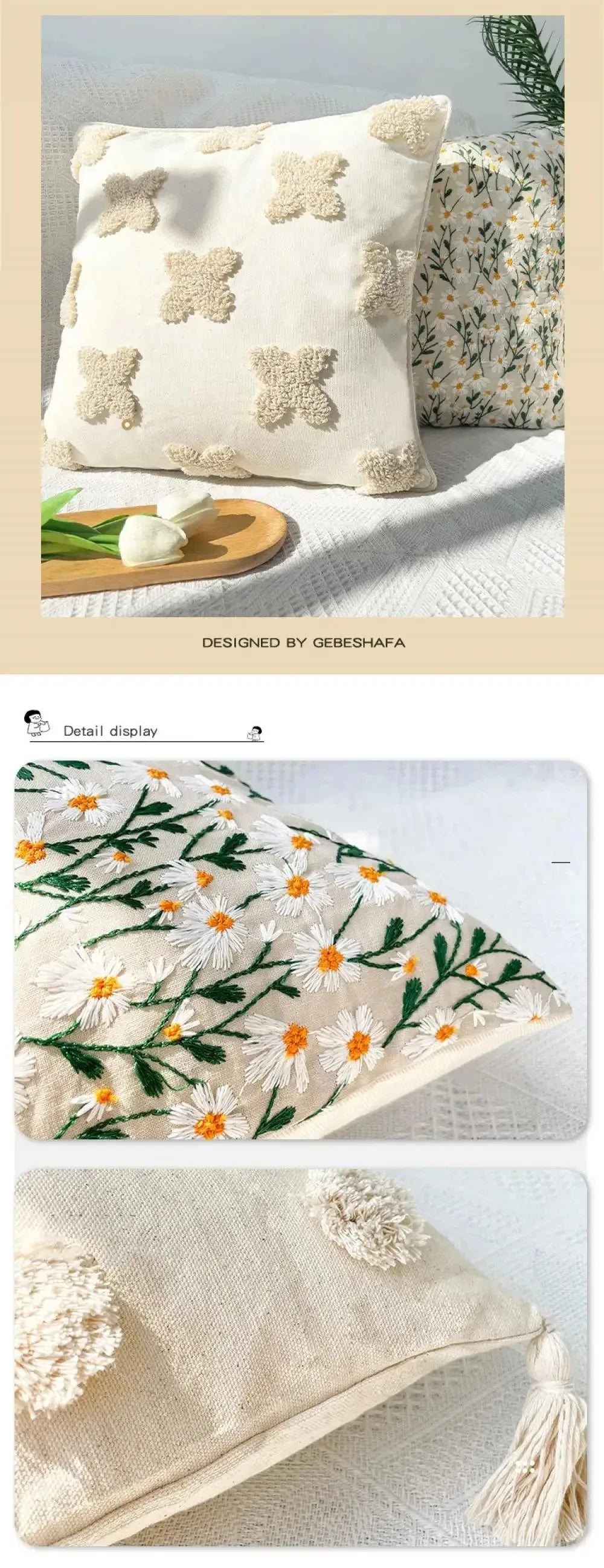 Florale Bestickte Kissenhülle – Jacquard – 45x45CM